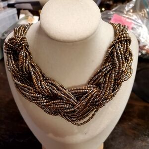 Copper and gunmetal bead necklace and earrings